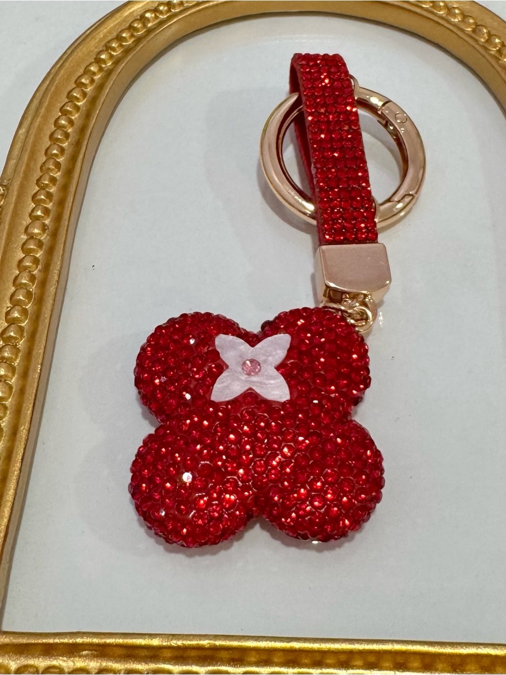 New Red Metal Crystal Floral Motif Keychain Bag Charm